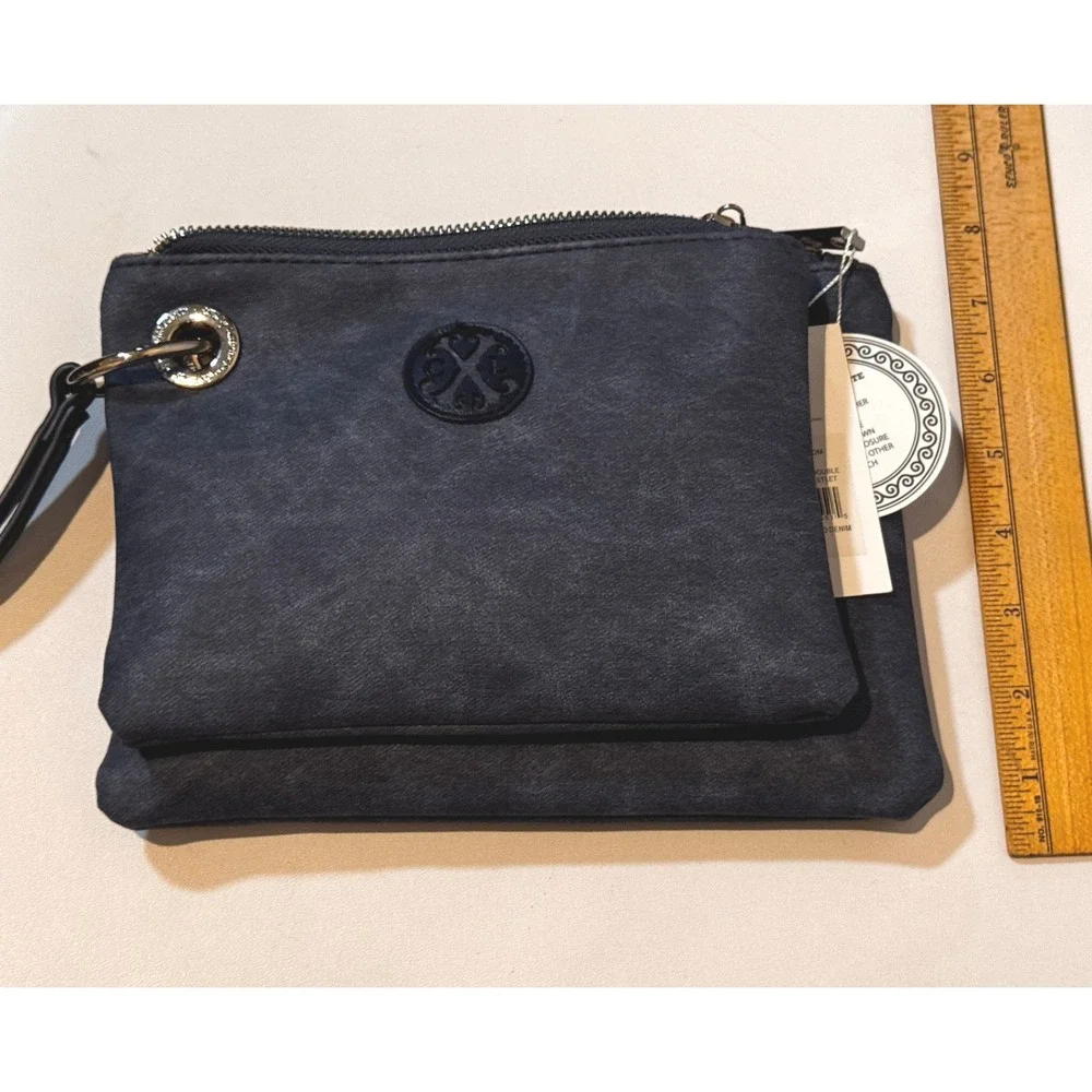 CXL by Christian Lacroix Wristlet Pouch Indigo‎ Denim Blue 2-in-1 Vegan Leather